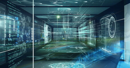 Image of data processing over cityscape