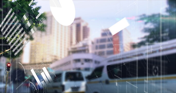 Image of data processing over cityscape