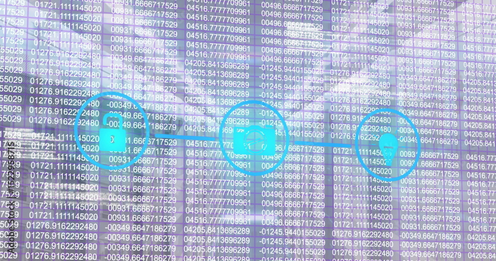 Poster displaying blue padlock share user icons floating over purple gradient, with numeric code