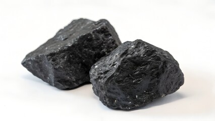 Obraz premium Black Salt Chunks on White Background Close Up