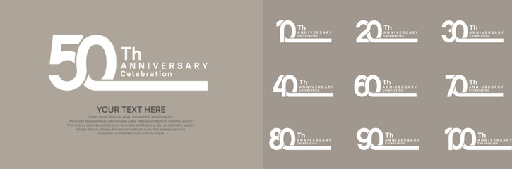 Anniversary logo set vector design, white color for celebration event