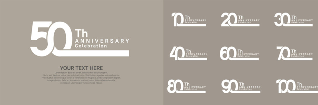 Anniversary logo set vector design, white color for celebration event