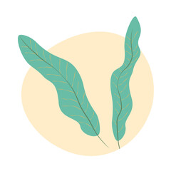 Naklejka premium illustration of two abstract green leaves on a cream circular backdrop. Ideal for eco-themed designs, nature prints, and minimalist botanical decor.
