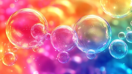 Colorful bubbles on a vibrant background create a playful atmosphere.