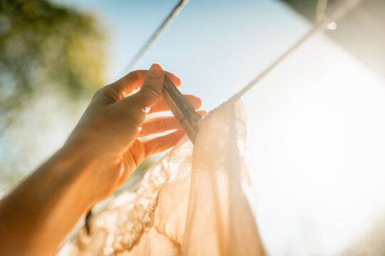 Hanging laundry on a sunny day