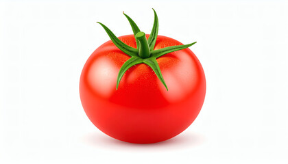 Red tomato with green leaf isolated on white background in high resolution for food photography, culinary design, and marketing use