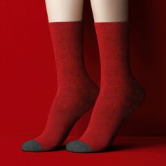 Elegance in Simplicity: Red Socks on Display Against a Vibrant Red Background Composition