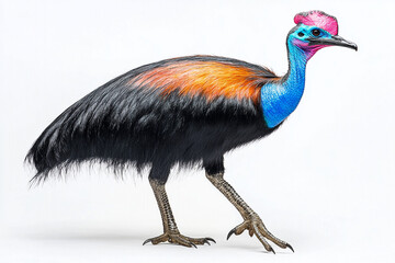 Obraz premium Striking Full Body Portrait of a Colorful Southern Cassowary Bird on White Background