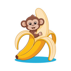 Cute Cartoon Monkey in a Banana Peel Fun and Playful Illustration