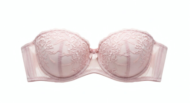 Elegant strapless bra with delicate lace design on a clean white background