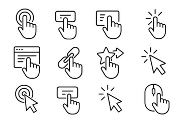 Set of cursor and pointer icons with click and tap elements