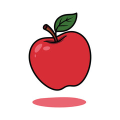Minimalist Red Apple Graphic with Leaf vector illustration isolated on white background