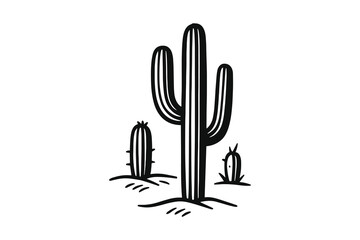 Obraz premium Detailed vector illustration of cacti, iconic desert plants in a simple monochrome style.