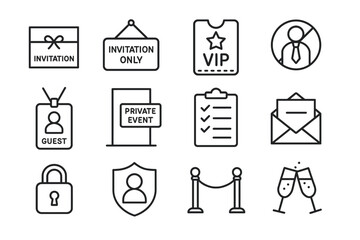 Collection of vip and invitation icons including event, access, and security symbols