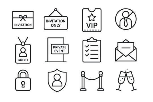 Collection of vip and invitation icons including event, access, and security symbols