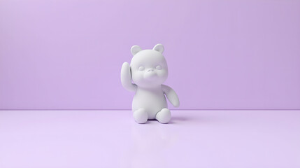 Cute White Cat Figurine on Purple Background
