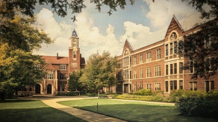 Obraz premium Historic university campus scene