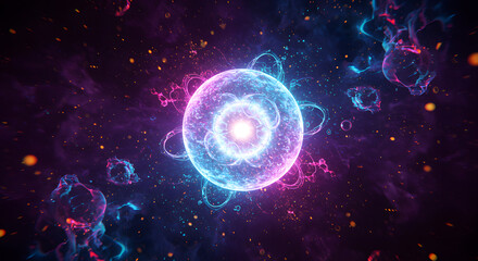 Glowing Cosmic Sphere Abstract Energy Orb in Vibrant Nebula