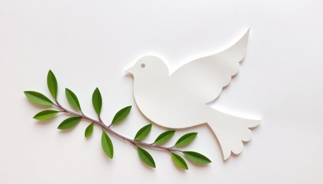 Symbolic representation of peace featuring a dove and olive branch cutout