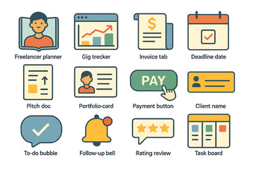 Business toolkit icons for freelancers and project management