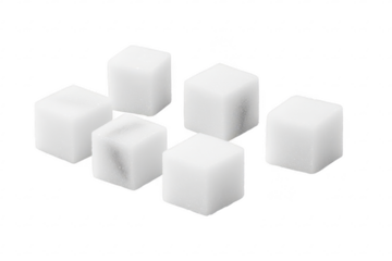 Six white sugar cubes arranged in a pattern isolated on transparent background