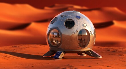 Futuristic Mars Habitat Pod in Red Desert – Space Living Innovation.