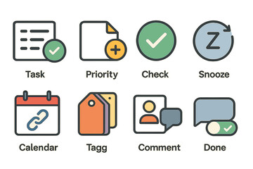 Colorful task management icons for productivity apps and tools