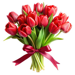 Fototapeta premium bouquet of red tulips on white background