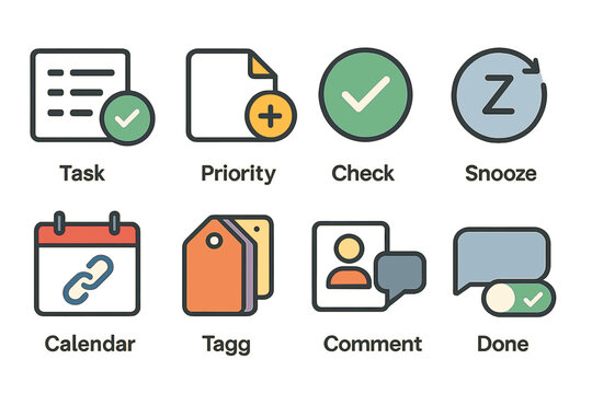 Colorful task management icons for productivity apps and tools