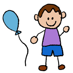Hand drawn illustration of happy kid and balloon for back to school, students, children, childhood, people, human, sticker, playground, family members	, weekends
