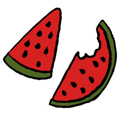 Hand drawn crayon illustration of watermelon for fruit, breakfast, lunch, cafe, restaurant, menu, recipe, smoothie, juice drink, vegan, grocery shopping, supermarket, mart, icon, diet, beach vibe