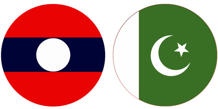 LAOS Official flag with Pakistan national flag, both countries flags in Round shape and isolated on white background
Circular colorful design Flag with together.