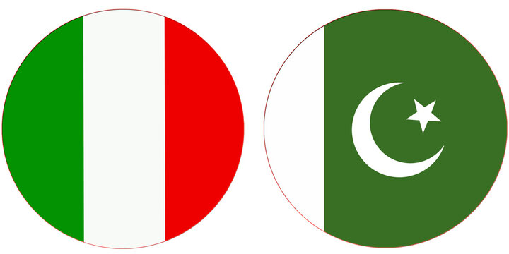 Italy Official flag with Pakistan national flag, both countries flags in Round shape and isolated on white background
Circular colorful design Flag with together.