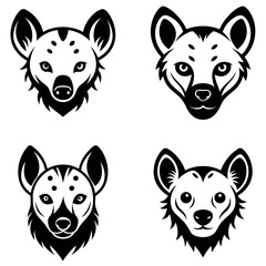 Four Different Black and White Hyena Face Designs on a White Background