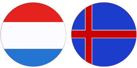 Fototapeta premium Luxembourg Official flag with Iceland national flag, both countries flags in Round shape and isolated on white background Circular colorful design Flag with together.