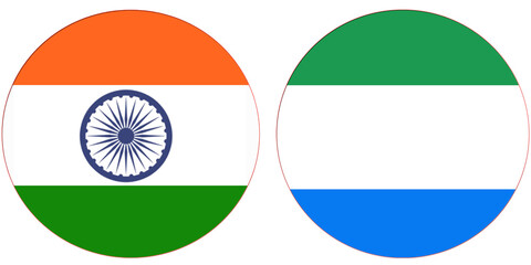 India Official flag with Sierra Leone national flag, both countries flags in Round shape and isolated on white background
Circular colorful design Flag with together.