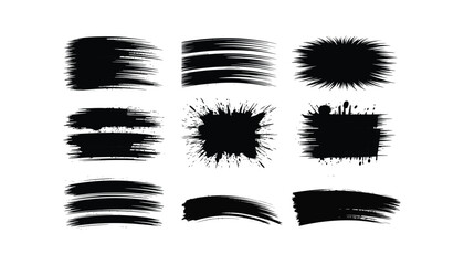 Fototapeta premium Set of Grunge Black Brush Strokes and Ink Splatters Vector Elements illustration isolated on white background