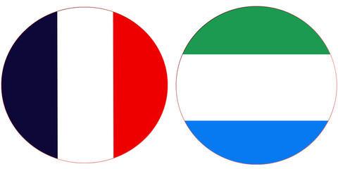 France Official flag with Sierra Leone national flag, both countries flags in Round shape and isolated on white background
Circular colorful design Flag with together.