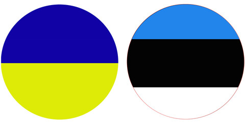 Ukraine Official flag with Estonia national flag, both countries flags in Round shape and isolated on white background
Circular colorful design Flag with together.