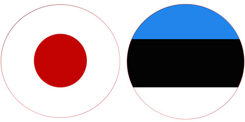 Japan Official flag with Estonia national flag, both countries flags in Round shape and isolated on white background
Circular colorful design Flag with together.
