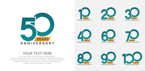 Anniversary logo set vector design, green and orange color for celebration event