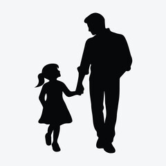 Silhouette of Father and Daughter Holding Hands Walking