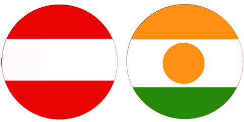Austria Official flag with Niger national flag, both countries flags in Round shape and isolated on white background
Circular colorful design Flag with together.