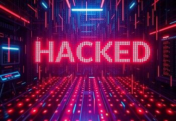 hacked digital technology neon lights background