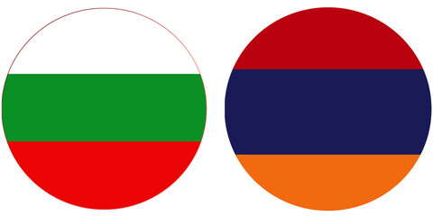 Bulgaria Official flag with Armenia national flag, both countries flags in Round shape and isolated on white background
Circular colorful design Flag with together.