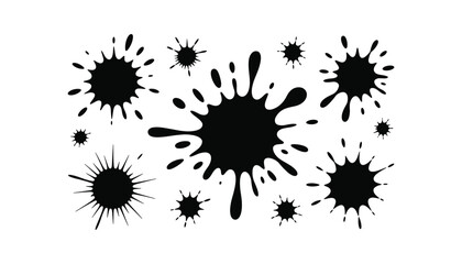 Black Ink Splatter Set – Grunge Paint Blots Isolated on White Background