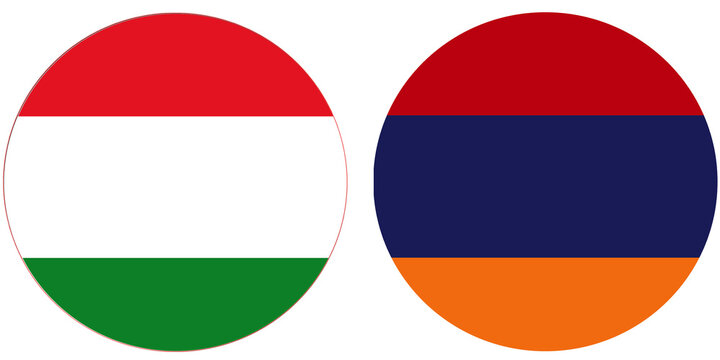 Hungry Official flag with Armenia national flag, both countries flags in Round shape and isolated on white background
Circular colorful design Flag with together.