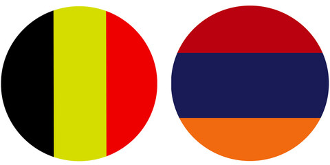 Belgium Official flag with Armenia national flag, both countries flags in Round shape and isolated on white background
Circular colorful design Flag with together.