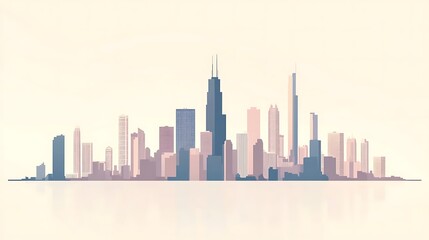 Fototapeta premium Pastel-toned cityscape skyline illustration.