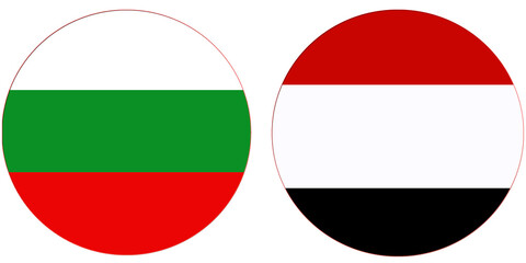 Bulgaria Official flag with Yemen national flag, both countries flags in Round shape and isolated on white background
Circular colorful design Flag with together.
